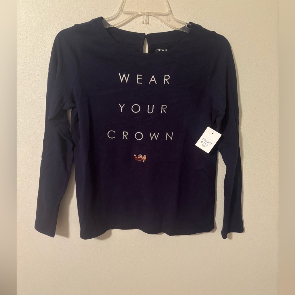 Crown Navy Long Sleeve Tee with Motivational Message Girls size XL